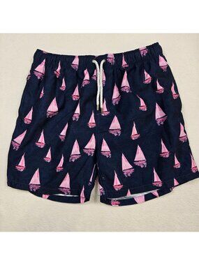 The Endless Summer Mens XL Swim Shorts Navy Pink Sailboat Print